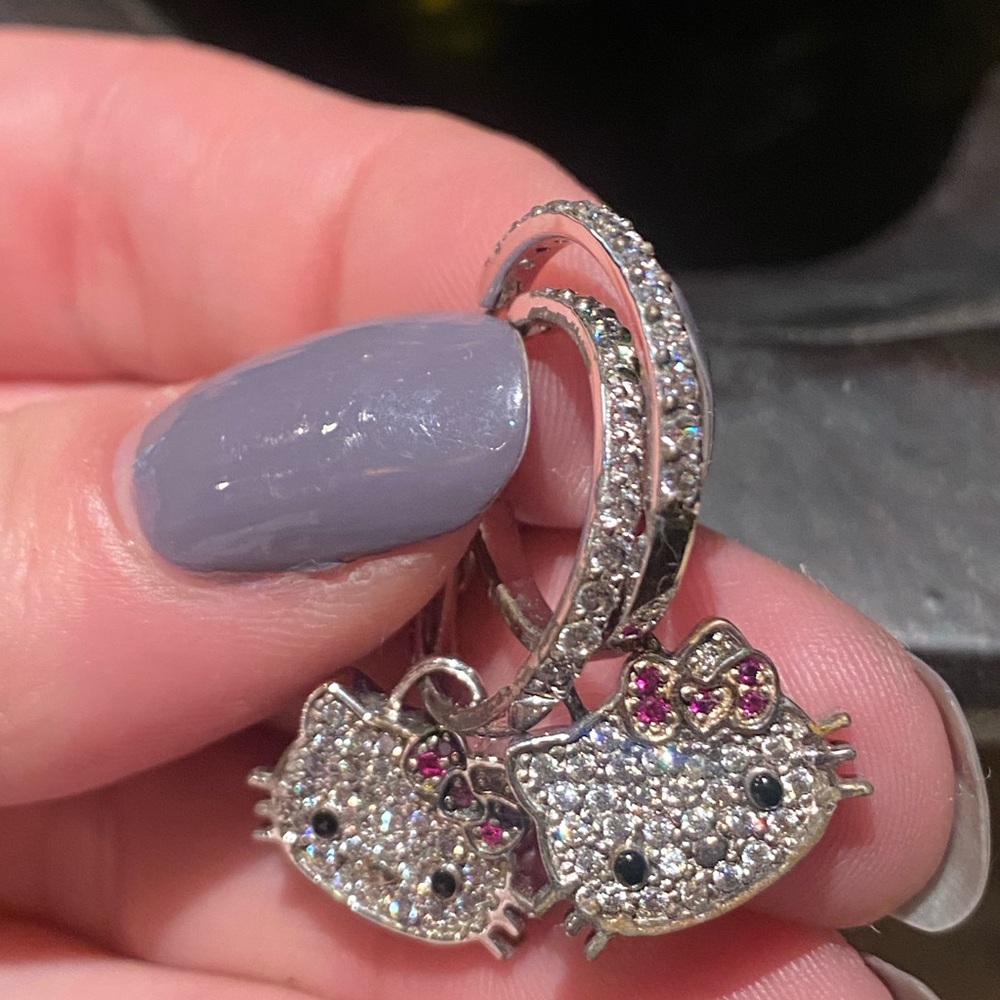 Hello Kitty Silver and Pink Diamonique Earrings